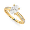 Oval Cut Moissanite Engagement Ring with Pavé Band and Hidden Anniversary Stone Accent