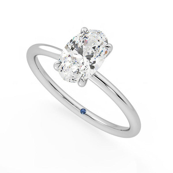 Solitaire Oval Cut Moissanite Engagement Ring with Hidden Anniversary Stone