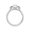 Three Stone Oval Cut Moissanite and Sapphire Engagement Ring with Hidden Anniversary Stone Accent