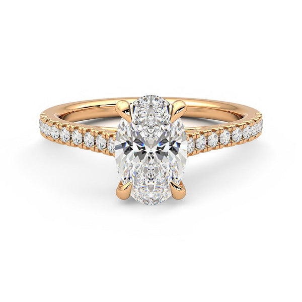 Oval Cut Moissanite Engagement Ring with Hidden Anniversary Stone and Pavé Accents