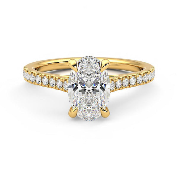 Oval Cut Moissanite Engagement Ring with Hidden Anniversary Stone and Pavé Accents