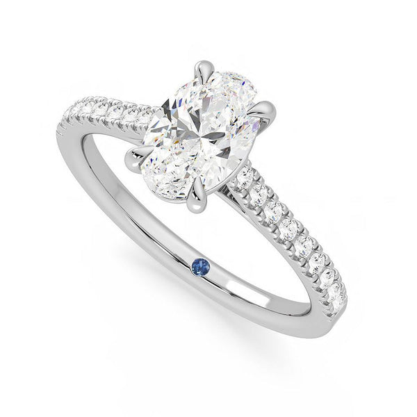 Oval Cut Moissanite Engagement Ring with Hidden Anniversary Stone and Pavé Accents