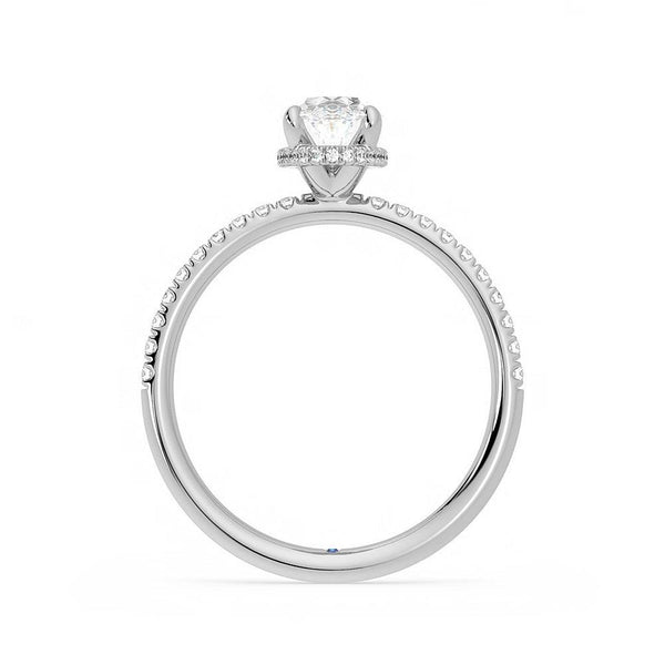 Oval Cut Moissanite Engagement Ring with Hidden Halo and Anniversary Stone Accent
