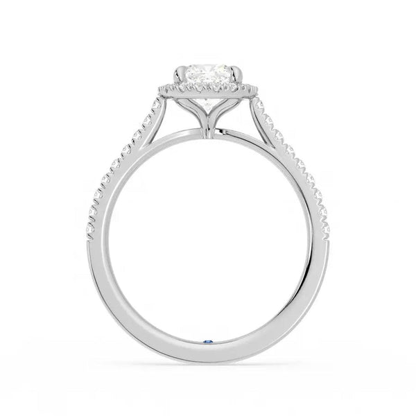 Cushion Cut Halo Moissanite Engagement Ring with Hidden Anniversary Stone Accent