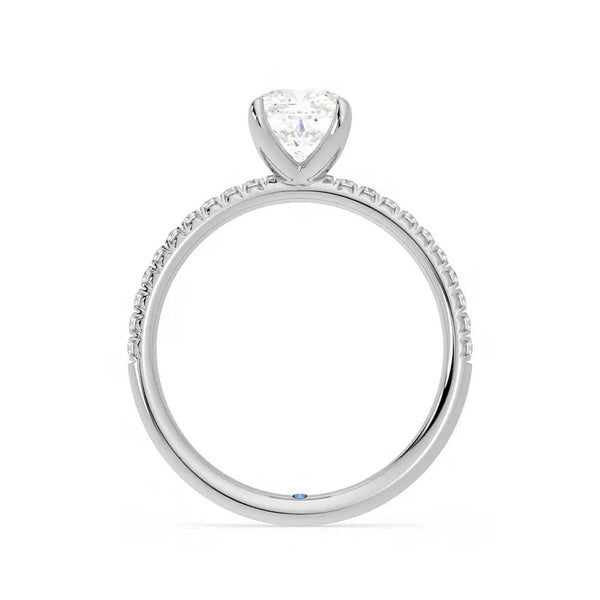 Four Prong Cushion Cut Moissanite Engagement Ring with Hidden Anniversary Stone Accent