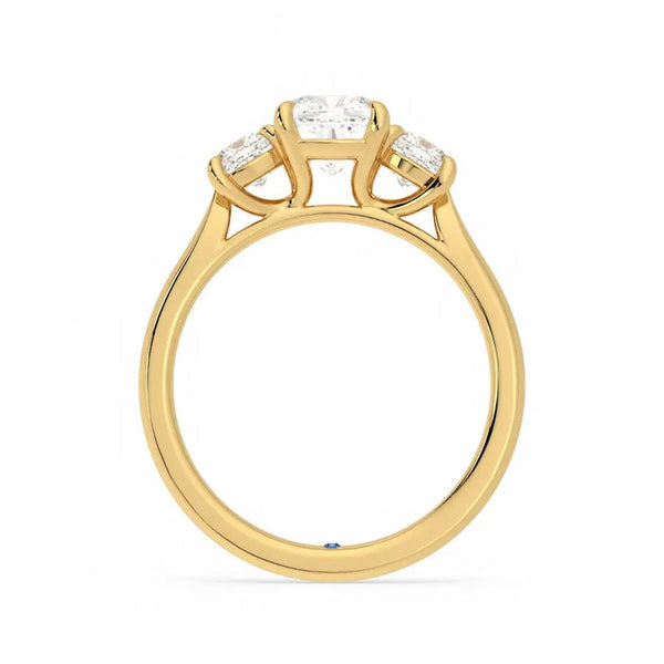 Four Prong Three Stone Cushion Cut Moissanite Engagement Ring with Hidden Anniversary Stone Accent