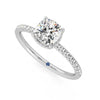 Cushion Cut Moissanite Engagement Ring with Hidden Halo and Anniversary Stone Accent