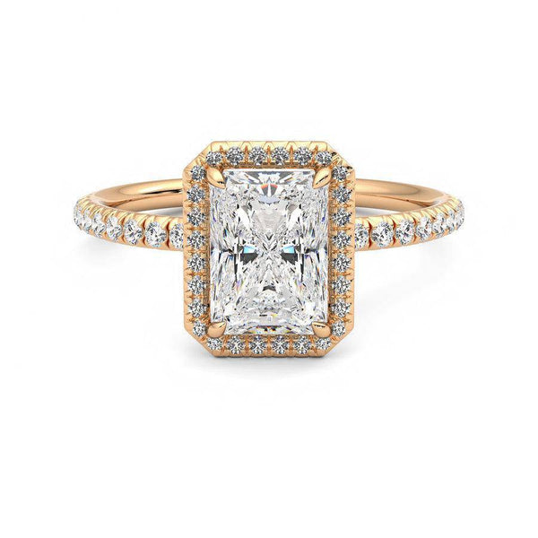 Classic Halo Radiant Cut Moissanite Engagement Ring with Hidden Anniversary Stone Accent