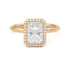 Radiant Cut Halo Moissanite Engagement Ring with Hidden Anniversary Stone Accent
