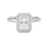 Radiant Cut Halo Moissanite Engagement Ring with Hidden Anniversary Stone Accent