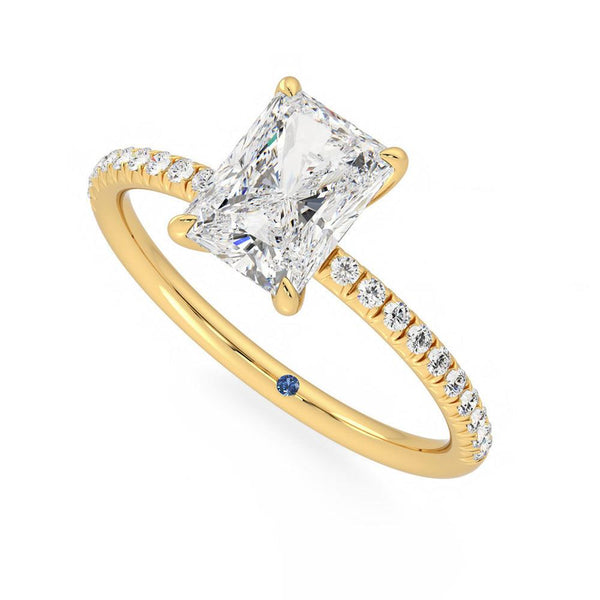 Four Prong Radiant Cut Moissanite Engagement Ring with Hidden Anniversary Stone Accent