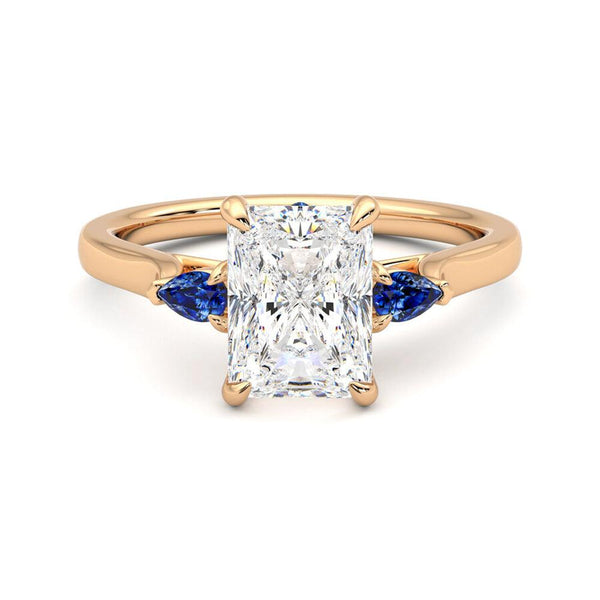 Three Stone Radiant Cut Moissanite Engagement Ring with Hidden Anniversary Stone Accent