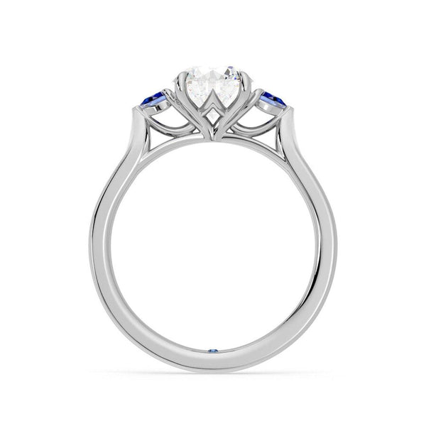 Three Stone Radiant Cut Moissanite Engagement Ring with Hidden Anniversary Stone Accent