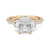 Three Stone Radiant Cut & Half Moon Moissanite Engagement Ring with Hidden Anniversary Stone Accent