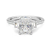 Three Stone Radiant Cut & Half Moon Moissanite Engagement Ring with Hidden Anniversary Stone Accent