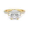 Three Stone Radiant Cut & Half Moon Moissanite Engagement Ring with Hidden Anniversary Stone Accent