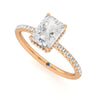 Radiant Cut Moissanite Engagement Ring with Hidden Halo and Anniversary Stone Accent