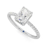 Radiant Cut Moissanite Engagement Ring with Hidden Halo and Anniversary Stone Accent