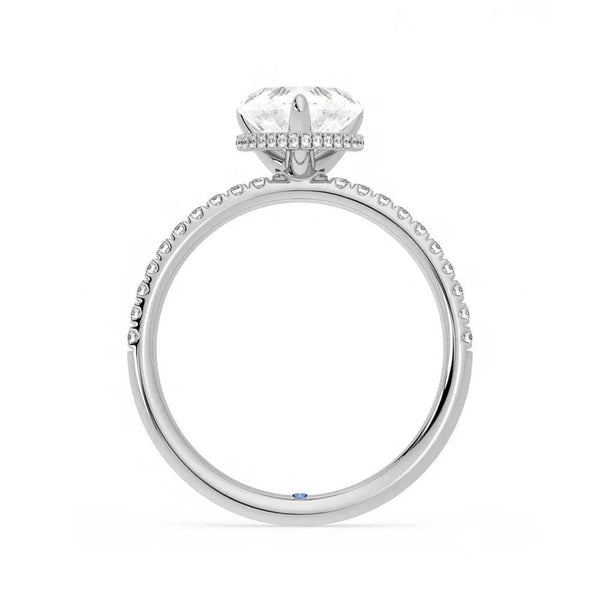 Heart Shaped Moissanite Engagement Ring with Hidden Halo and Anniversary Stone Accent