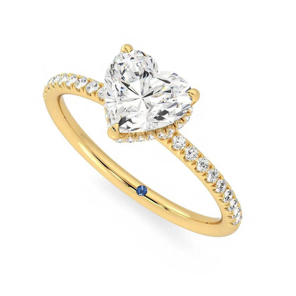 Heart Shaped Moissanite Engagement Ring with Hidden Halo and Anniversary Stone Accent
