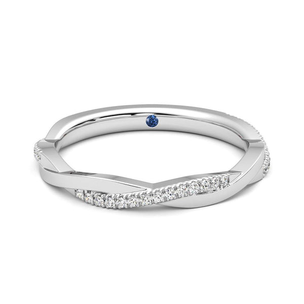 Twisted Band Pavé Moissanite Wedding Band with Anniversary Stone Accent