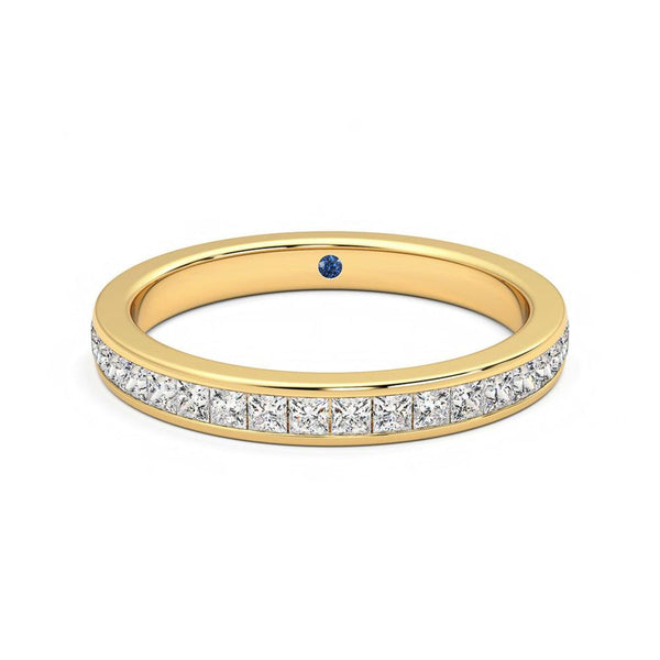 Half Eternity Channel Set Princess Cut Moissanite Wedding Band with Anniversary Stone Accent