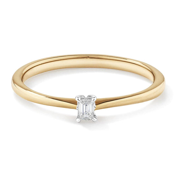 Two Tone Petite Emerald Cut Lab Grown Diamond Solitaire Promise Ring