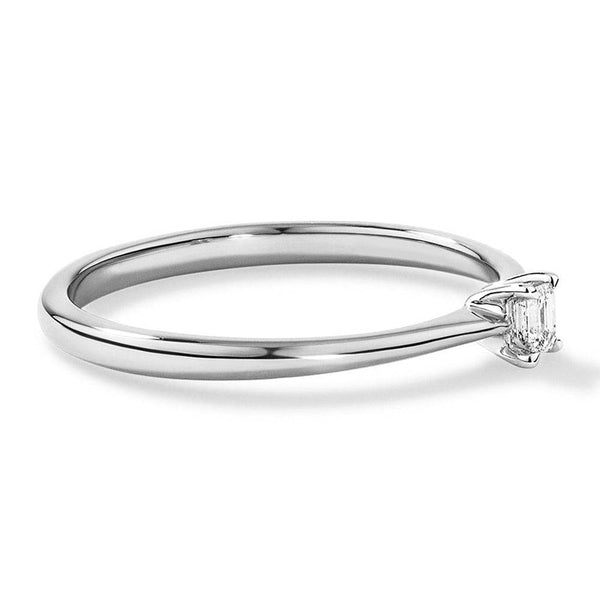 Two Tone Petite Emerald Cut Lab Grown Diamond Solitaire Promise Ring