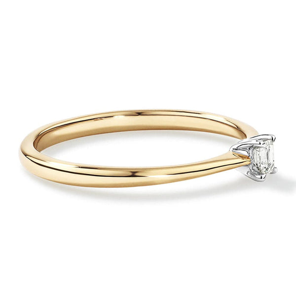 Two Tone Petite Emerald Cut Lab Grown Diamond Solitaire Promise Ring