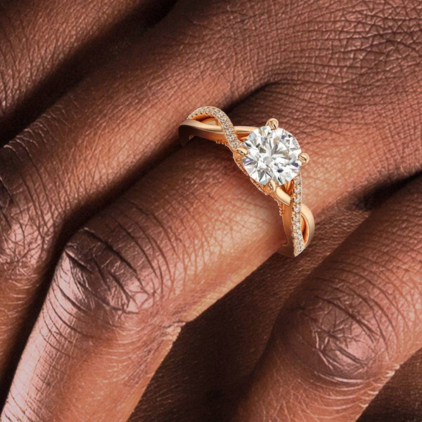 Round Moissanite Twisted Band Engagement Ring with Hidden Accents