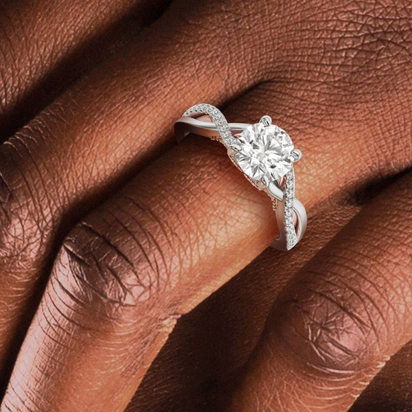 Round Moissanite Twisted Band Engagement Ring with Hidden Accents