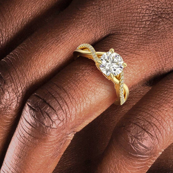 Round Moissanite Twisted Band Engagement Ring with Hidden Accents