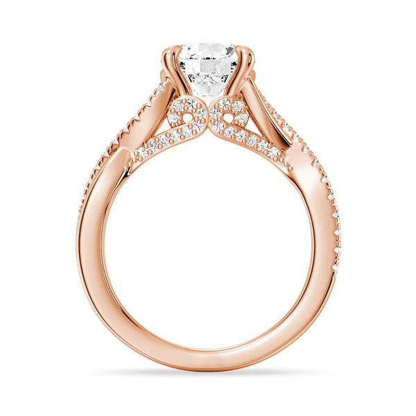 Round Moissanite Twisted Band Engagement Ring with Hidden Accents