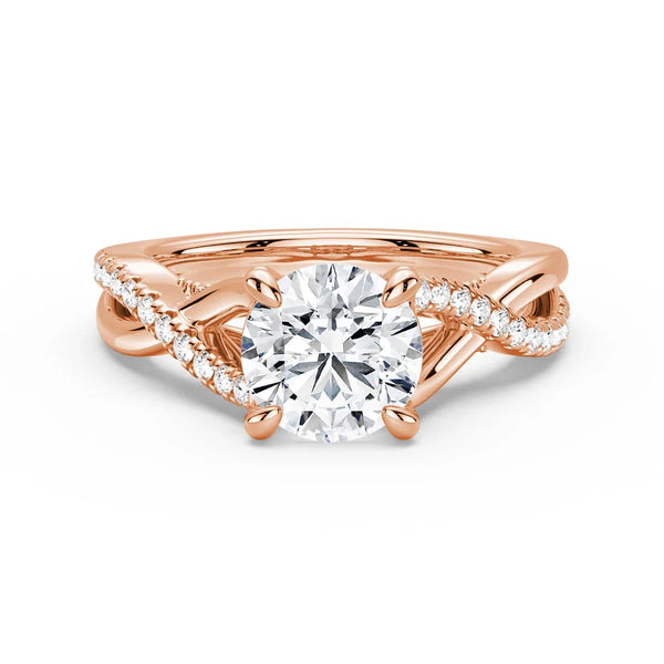 Round Moissanite Twisted Band Engagement Ring with Hidden Accents