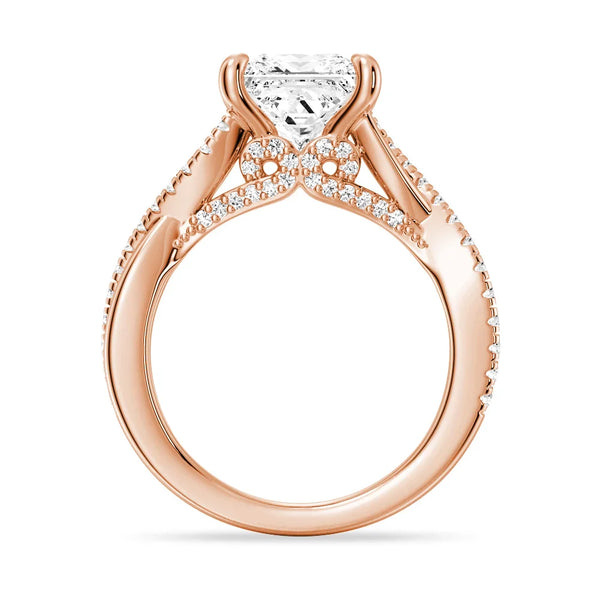 Princess Cut Moissanite Twisted Band Engagement Ring with Hidden Accents