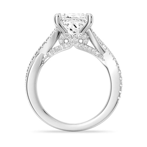 Princess Cut Moissanite Twisted Band Engagement Ring with Hidden Accents