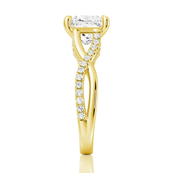 Princess Cut Moissanite Twisted Band Engagement Ring with Hidden Accents