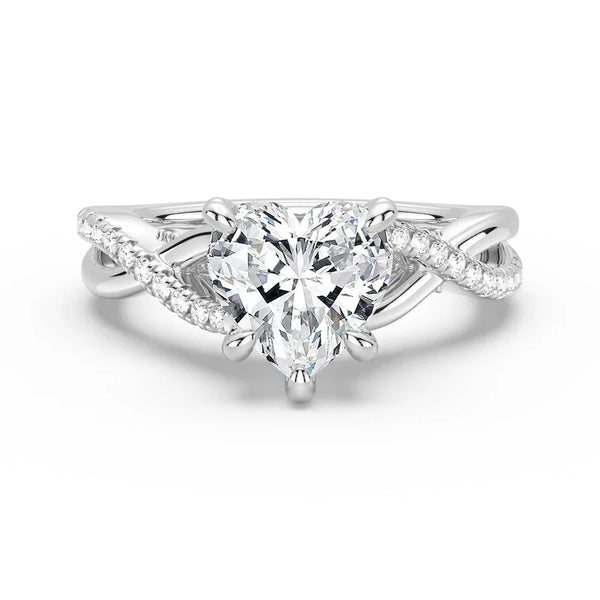 Heart Shaped Moissanite Twisted Band Engagement Ring with Hidden Accents