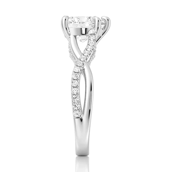 Heart Shaped Moissanite Twisted Band Engagement Ring with Hidden Accents