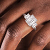 Hidden Halo Emerald Cut Three Stone Moissanite Engagement Ring