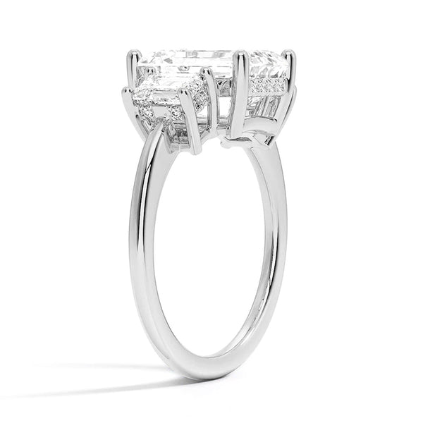Hidden Halo Emerald Cut Three Stone Moissanite Engagement Ring
