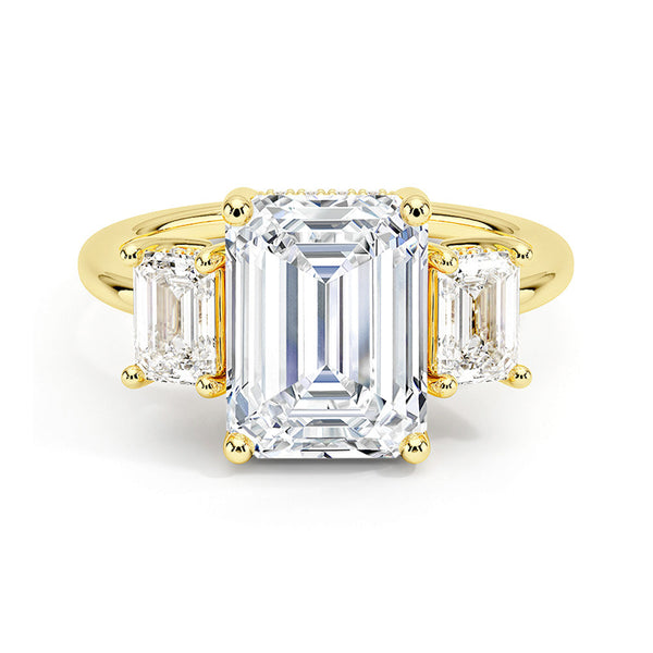 Hidden Halo Emerald Cut Three Stone Moissanite Engagement Ring