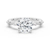 Round Cut Moissanite Ring with Diamond Spaced Band and Hidden Halo
