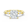 Princess Cut Moissanite Ring with Diamond Spaced Band and Hidden Halo
