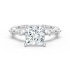 Princess Cut Moissanite Ring with Diamond Spaced Band and Hidden Halo