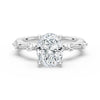 Oval Cut Moissanite Ring with Diamond Spaced Band and Hidden Halo