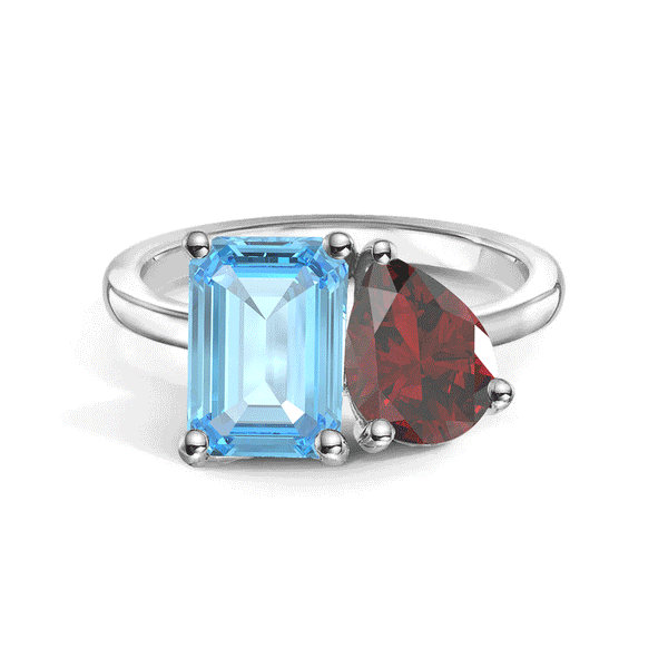 Toi et Moi Personalized Aquamarine Birthstone Anniversary Ring