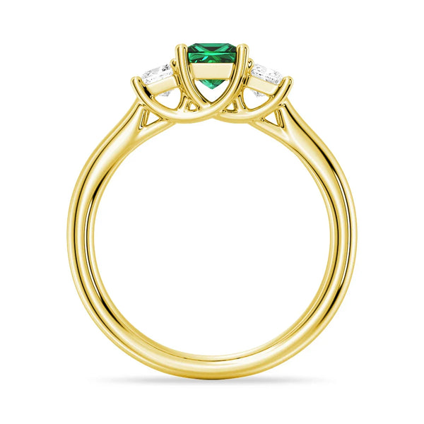 Lab Grown Emerald and Princess Cut Diamond Three Stone Ring