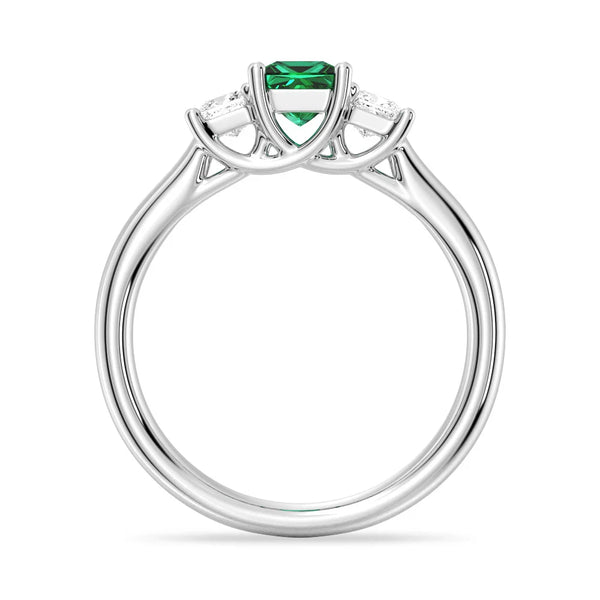 Lab Grown Emerald and Princess Cut Diamond Three Stone Ring