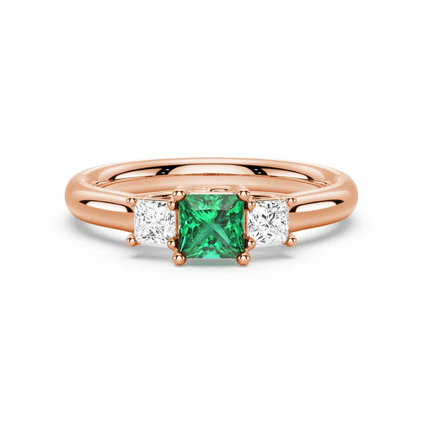 Lab Grown Emerald and Princess Cut Diamond Three Stone Ring